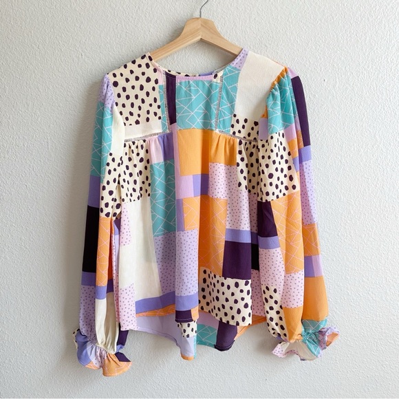 Fate Do Your Best Lavender Purple Abstract Patchwork Blouse Women’s Size Small - Picture 3 of 11